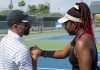 Destinee Martins embraces Dash Connell at the 2021 NJCAA Women's Tennis Championships